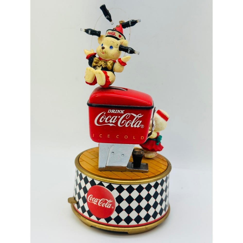 Vintage 1995 Enesco Coca-Cola Musical Bear Figurine Things Go Better With Coke